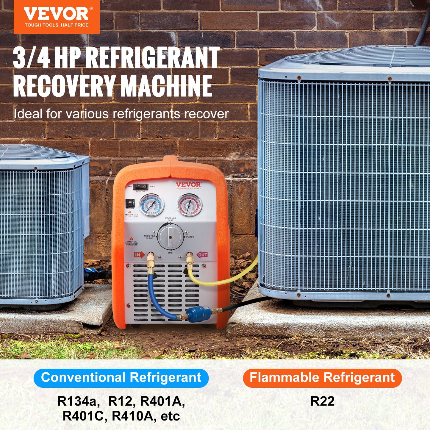Portable 3/4 HP Refrigerant Recovery Machine - AC Recovery Machine with High Pressure Protection 220-240V 60Hz Recovery Machine HVAC for Vapor Liquid Refrigerant, Car Air Conditioning