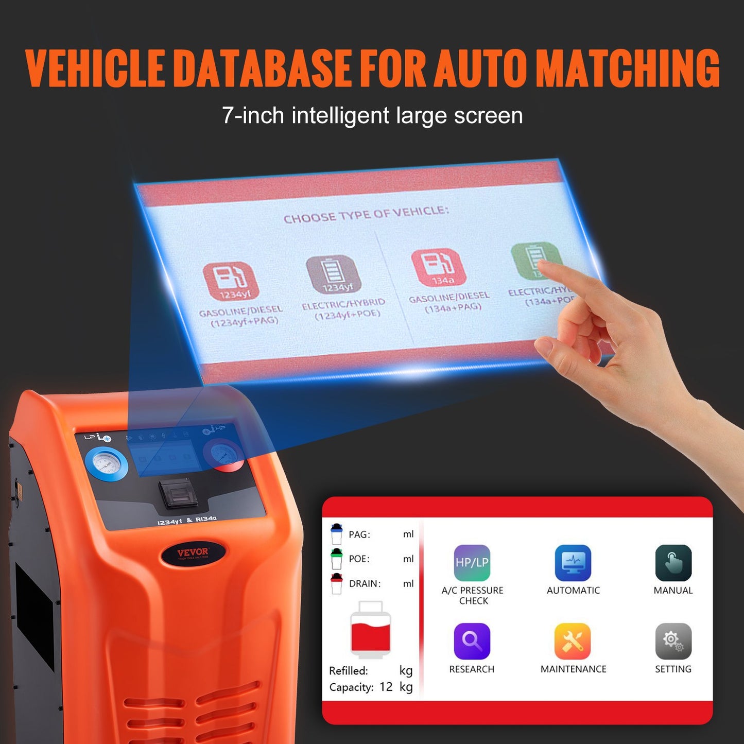 Fully Automatic Refrigerant Recovery Machine - Dual Cylinder AC Recovery Machine Kit Built in Compressor/Electronic Scale/Filter/ Recovery Tank, Recovery Machine HVAC Only for R134A+R1234YF