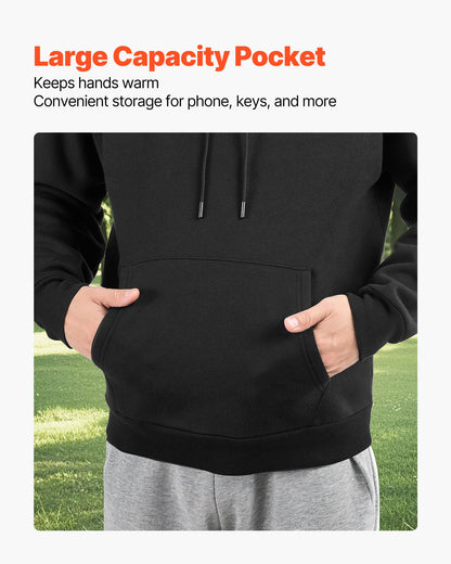 Women Pullover Hoodie, Large Size, Fleece Long Sleeve Comfy Casual Basic Pullover Hooded Sweatshirt, Warm & Skin-friendly, Practical & Trendy, Black Hoodie with Large Pocket for Fall & Winter
