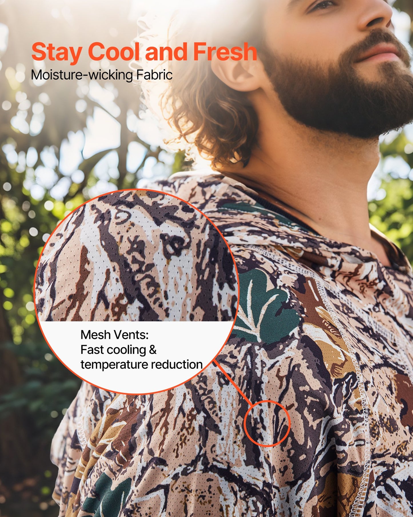 Camo-huvtröja, storlek 3x stor, herrtröja med huva, fukttransporterande och andningsbar, snabbtorkande, vandrings- och fisketröja med huva, långärmade jakttröjor för vår- och sommararbete utomhus