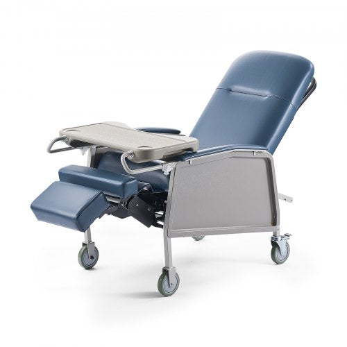 Geri Chair Recliner, 3-Position Reclining Geri Chair, Movable Medical Recliner Chairs with 4 Wheels, Soft Padded Seat & Detachable Tray, Ideal for Hospital, Nursing Home, and Geriatric Home Care