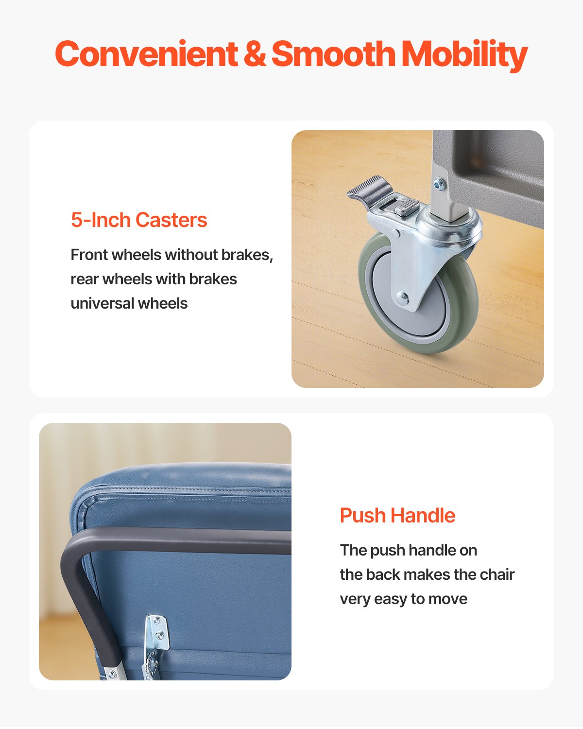 Geri Chair vilfåtölj, 3-positions vilfåtölj, rörliga medicinska vilfåtöljer med 4 hjul, mjukt stoppad sits och avtagbar bricka, perfekt för sjukhus, vårdhem och geriatrisk hemsjukvård