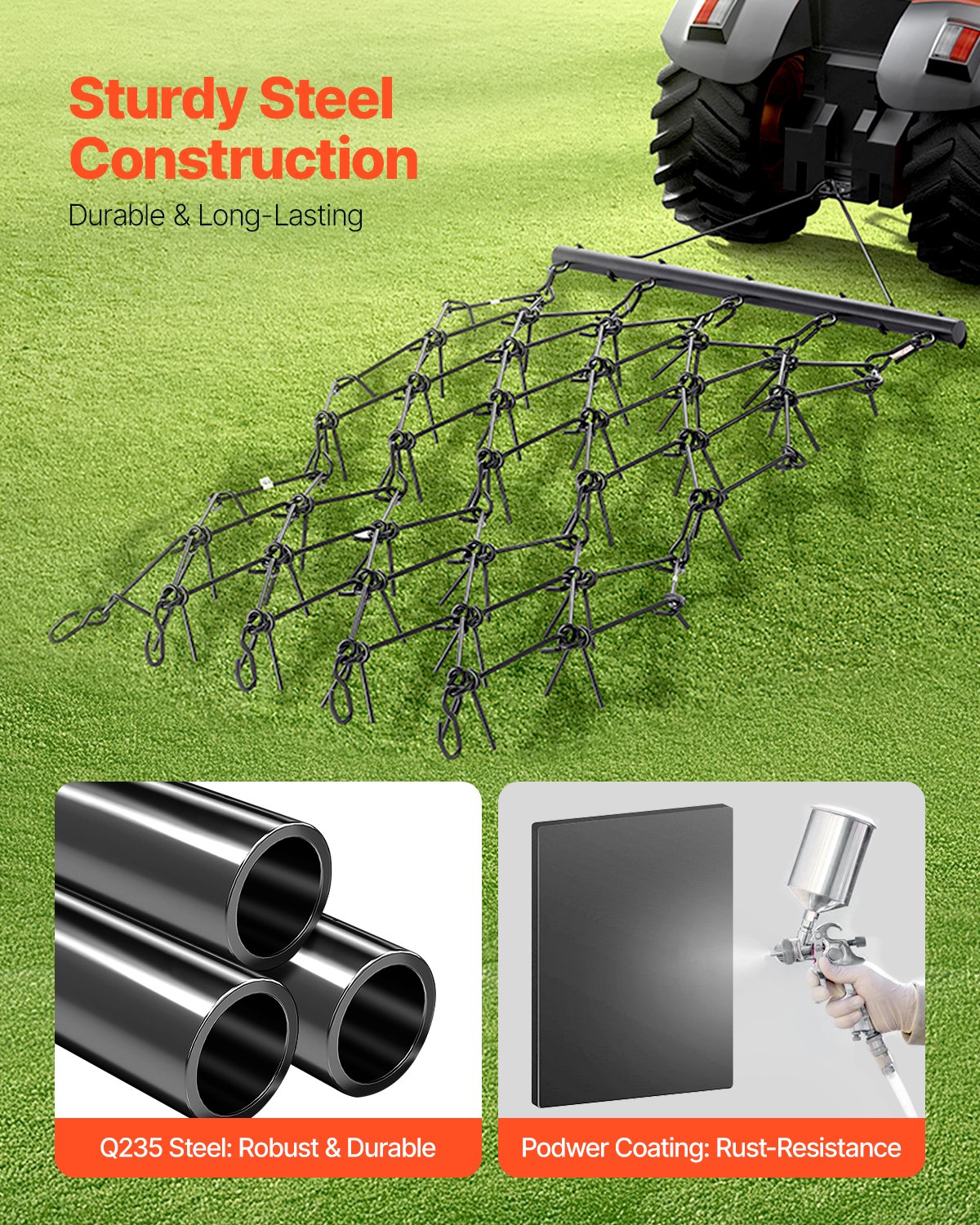 Drag Harrow, 4 ft x 5.6 ft Durable Chain Harrow with 80 Sharp Teeth, Suitable for ATV UTV Tractor, Ideal for Soil Preparation, Seeding, Smoothing Landscapes, and Yard Gravel Driveway Maintenance