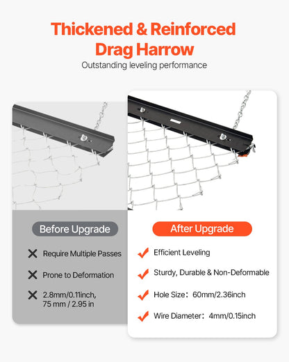 Drag Harrow, 4 x 5 ft Chain Harrow - Made from Q235 Steel, UTV Tractor Attachments for Landscape Leveling or Sod Prepping, Durable Harrow Rake for Gravel Driveway, Farm Field Garden Black