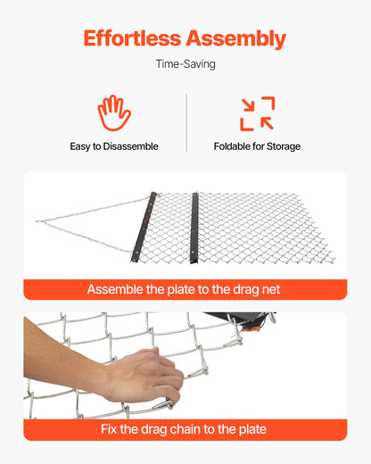 Drag Harrow, 4 x 5 ft Chain Harrow - Made from Q235 Steel, UTV Tractor Attachments for Landscape Leveling or Sod Prepping, Durable Harrow Rake for Gravel Driveway, Farm Field Garden Black