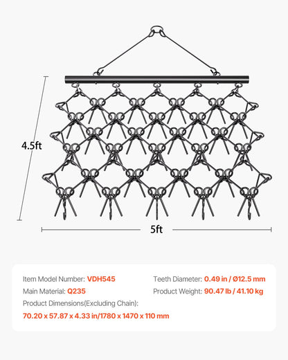 Dragharv, 5 x 4,5 fot hållbar kedjeharv med 60 vassa tänder, lämplig för ATV UTV-traktorer, idealisk för jordbearbetning, sådd, jämning av landskap och underhåll av grusuppfarter på gårdsplanen.