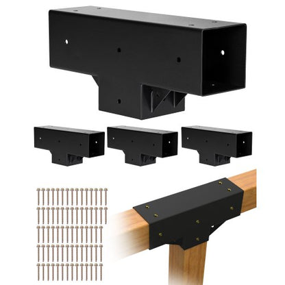 Pergola Kit 4-Pack, T-Shaped 4x4 (Actual 92 x 92 mm), 3-Way Pergola Brackets DIY Woodworking Gazebo Bracket Kit with Screws for 92 x 92 mm Wood Beams in Actual Size for Outdoor Party Banquet