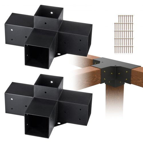 Pergola Bracket Kit 10.2 cm x 10.2 cm, Inner Size 9.1 cm x 9.1 cm 2pcs 4-Way Heavy Duty Corner Bracket Woodworks DIY Post Base Kit, Easy Installation Wooden Beams for Gazebos, Patio Pergolas, Log Cabin Outdoor Pergola Hardware