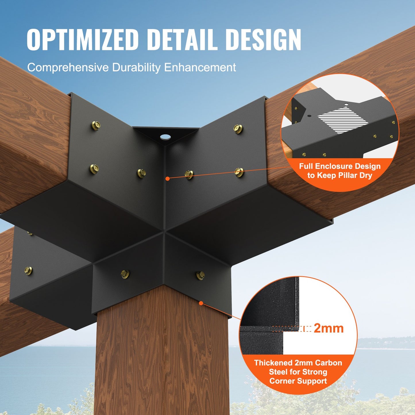 Pergola Bracket Kit 10.2 cm x 10.2 cm, Inner Size 9.1 cm x 9.1 cm 2pcs 4-Way Heavy Duty Corner Bracket Woodworks DIY Post Base Kit, Easy Installation Wooden Beams for Gazebos, Patio Pergolas, Log Cabin Outdoor Pergola Hardware