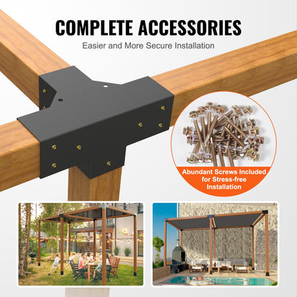 Pergola Bracket Kit 10.2 cm x 10.2 cm, Inner Size 9.1 cm x 9.1 cm 2pcs 4-Way Heavy Duty Corner Bracket Woodworks DIY Post Base Kit, Easy Installation Wooden Beams for Gazebos, Patio Pergolas, Log Cabin Outdoor Pergola Hardware
