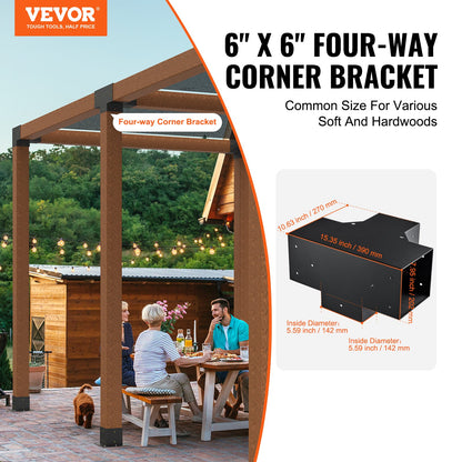 Pergola Bracket Kit 6''x6''(Inner Size 5.6x5.6), 2pcs 4-Way Heavy Duty Corner Bracket Woodworks DIY Post Base Kit, Easy Installation Wooden Beams for Gazebos, Patio Pergolas, Log Cabin Outdoor