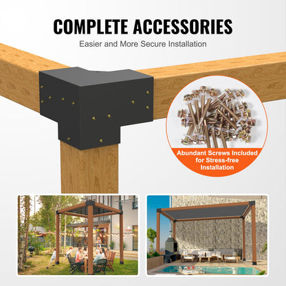 Pergola Bracket Kit 6''x6''(Inner Size 5.6x5.6), 4pcs 3-Way Heavy Duty Corner Bracket Woodworks DIY Post Base Kit, Easy Installation Wooden Beams for Gazebos, Patio Pergolas, Log Cabin Outdoor