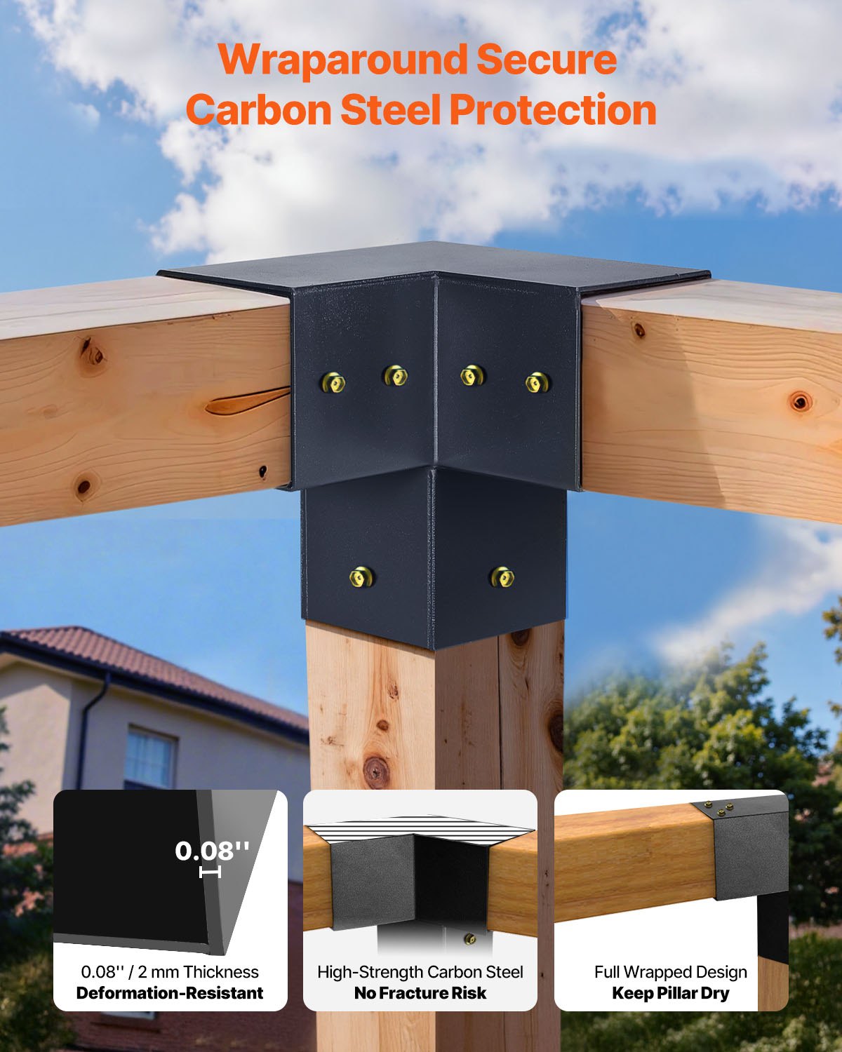 Pergola-kit, 4x4 tums pergolafästen med spetsigt tak för 92 x 92 mm virke i verklig storlek, 3-vägs/4-vägs lusthusfäste med stolpbaser och nockfästen för utomhuspergolor, lusthus, 14 st
