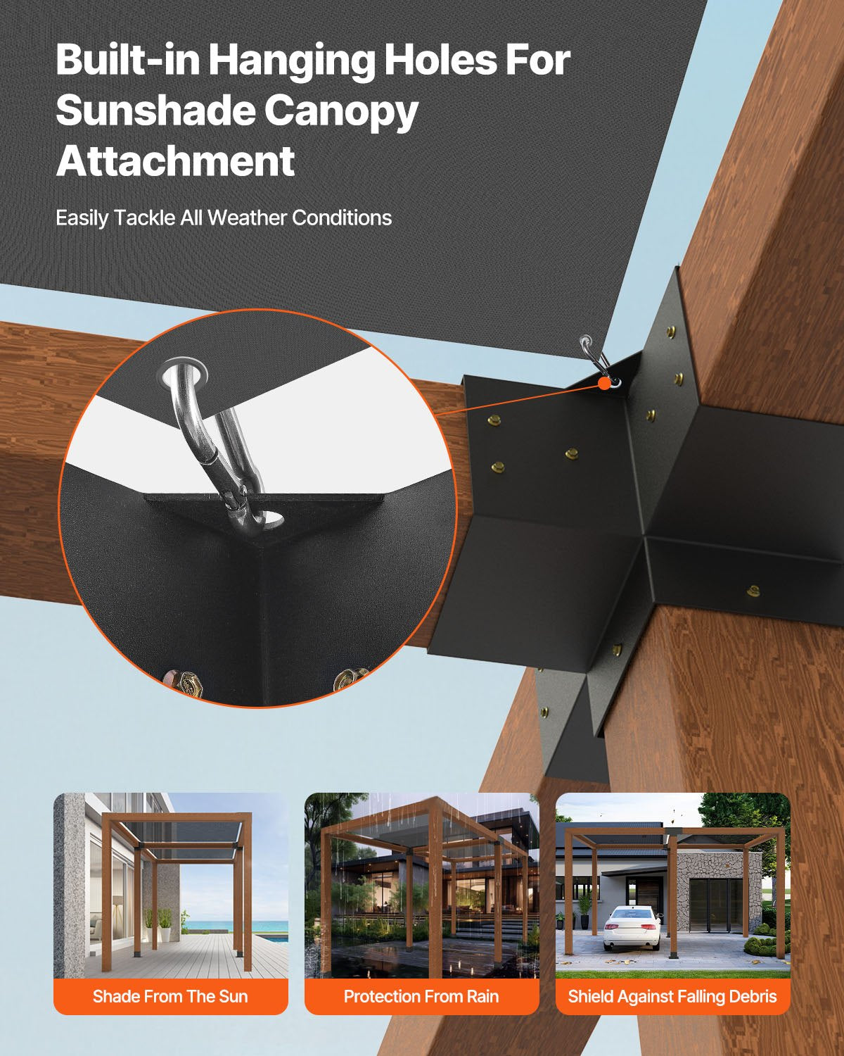 Pergola Bracket Kit, 6x6 Inch (Inner Size 142 x 142 mm), 2 Pcs 4-Way Heavy Duty Corner Bracket Woodworks DIY Post Base Kit, Easy Installation Wooden Beams for Gazebos, Patio Pergolas, Log Cabin