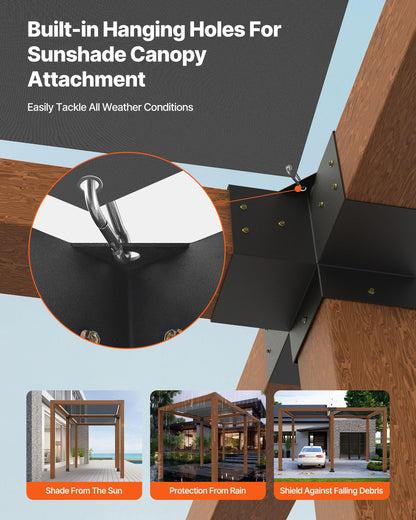 Pergola Bracket Kit, 6x6 Inch (Inner Size 142 x 142 mm), 2 Pcs 4-Way Heavy Duty Corner Bracket Woodworks DIY Post Base Kit, Easy Installation Wooden Beams for Gazebos, Patio Pergolas, Log Cabin