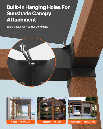 Pergola Bracket Kit, 6x6 Inch (Inner Size 142 x 142 mm), 4 Pcs 3-Way Heavy Duty Corner Bracket Woodworks DIY Post Base Kit, Easy Installation Wooden Beams for Gazebos, Patio Pergolas, Log Cabin