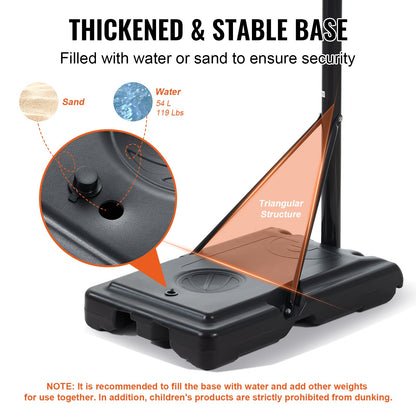 Basketball Hoop, 4-10 ft Adjustable Height Portable Backboard System, 44 inch Basketball Hoop & Goal, Kids & Adults Basketball Set with Wheels, Stand, and Fillable Base, for Outdoor/Indoor