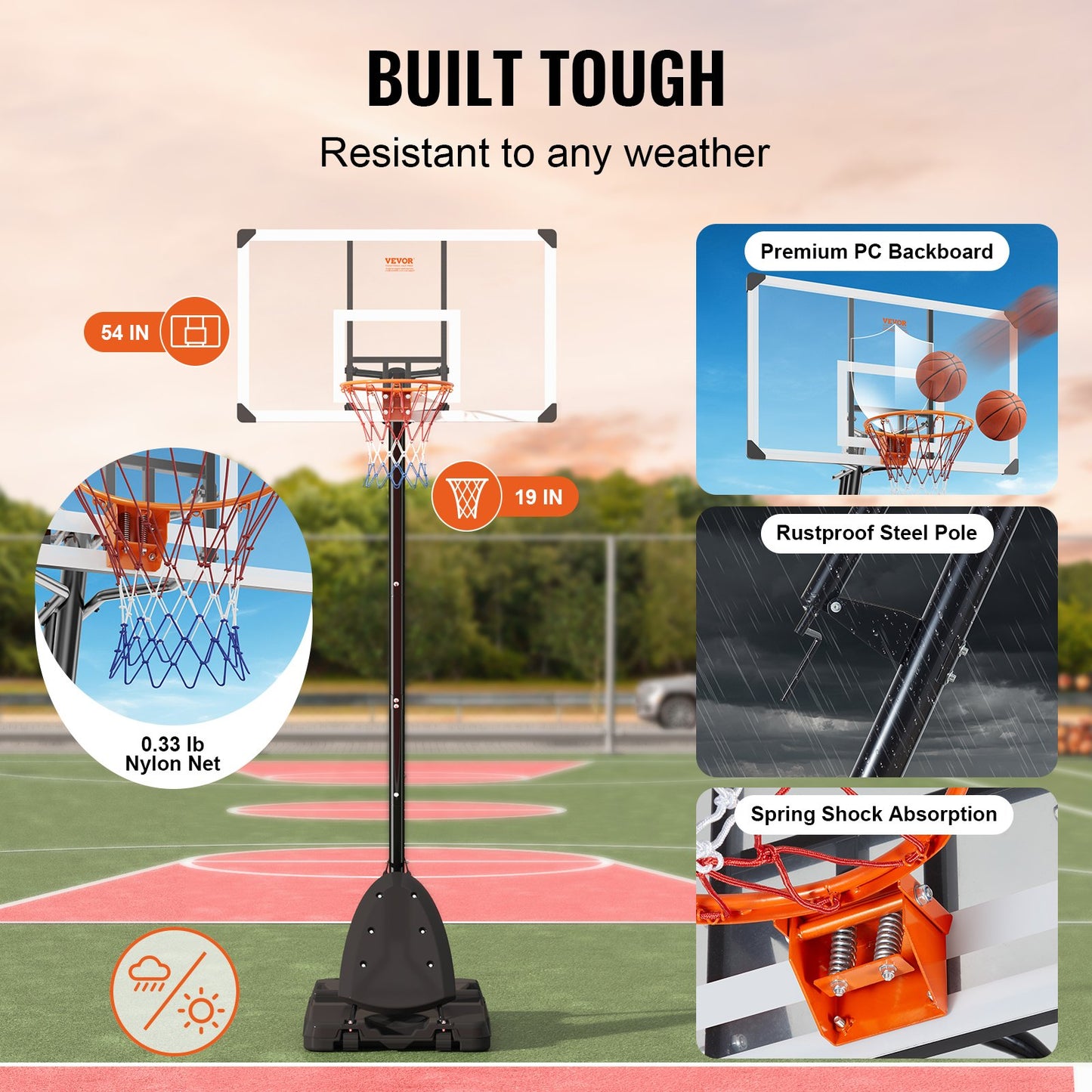 Basketball Hoop, 7.6-10 ft Adjustable Height Portable Backboard System, 54 inch Basketball Hoop & Goal, Kids & Adults Basketball Set with Wheels, Stand, and Fillable Base, for Outdoor/Indoor
