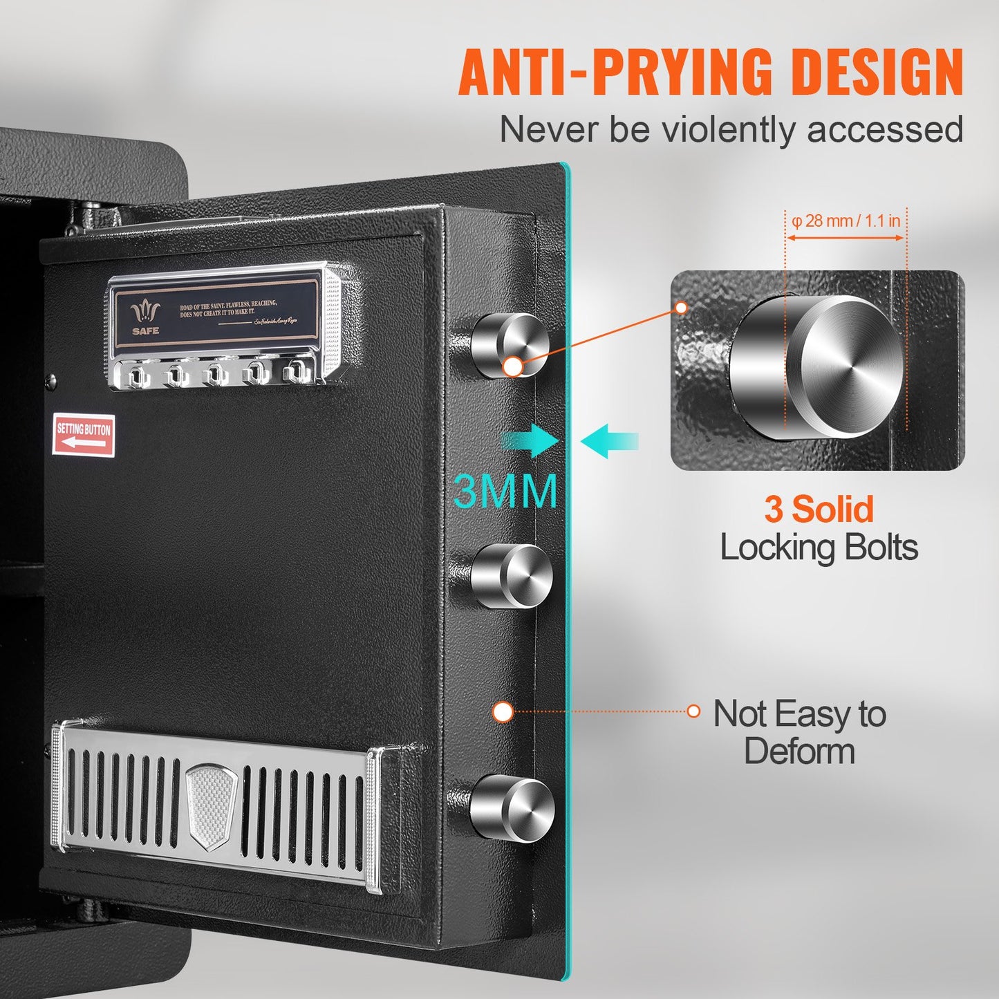 Kassaskåp, 51,0 L hemkassaskåp, stålsäkerhetsskåp med digital knappsats och 2 nycklar, skåpskåp med brandsäker väska, skyddar kontanter, guld, smycken, dokument för hemmet, hotell, 40,1 x 33,0 x 42,9 cm