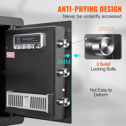 Kassaskåp, 51,0 L hemkassaskåp, stålsäkerhetsskåp med digital knappsats och 2 nycklar, skåpskåp med brandsäker väska, skyddar kontanter, guld, smycken, dokument för hemmet, hotell, 40,1 x 33,0 x 42,9 cm
