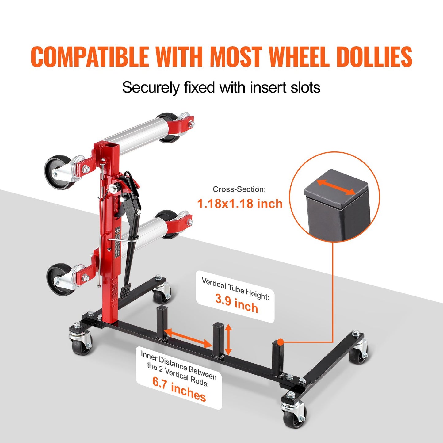 Car Dolly Rack, Storage Rack with 360° Rotatable Wheels, Hydraulic Ratchet Trolley Jack Stand Organizer, Jack Stands Holder Storage Rack, 4-Dolly Capacity, Compatible with Most Dollies