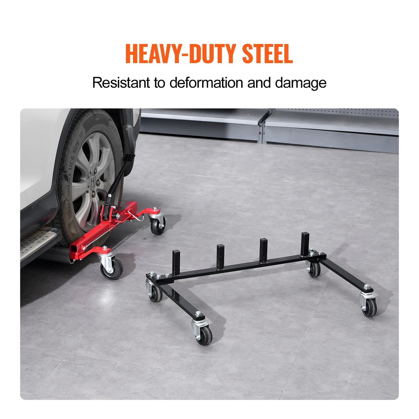 Car Dolly Rack, Storage Rack with 360° Rotatable Wheels, Hydraulic Ratchet Trolley Jack Stand Organizer, Jack Stands Holder Storage Rack, 4-Dolly Capacity, Compatible with Most Dollies