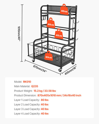 Yoga Mat Storage Rack, Home Gym Workout Equipment Organizer, Powder Coated Finish Steel Yoga Mat Holder with Hooks & Wheels, Weight Rack for Dumbbell, Kettlebell, Foam Roller, and Yoga Strap