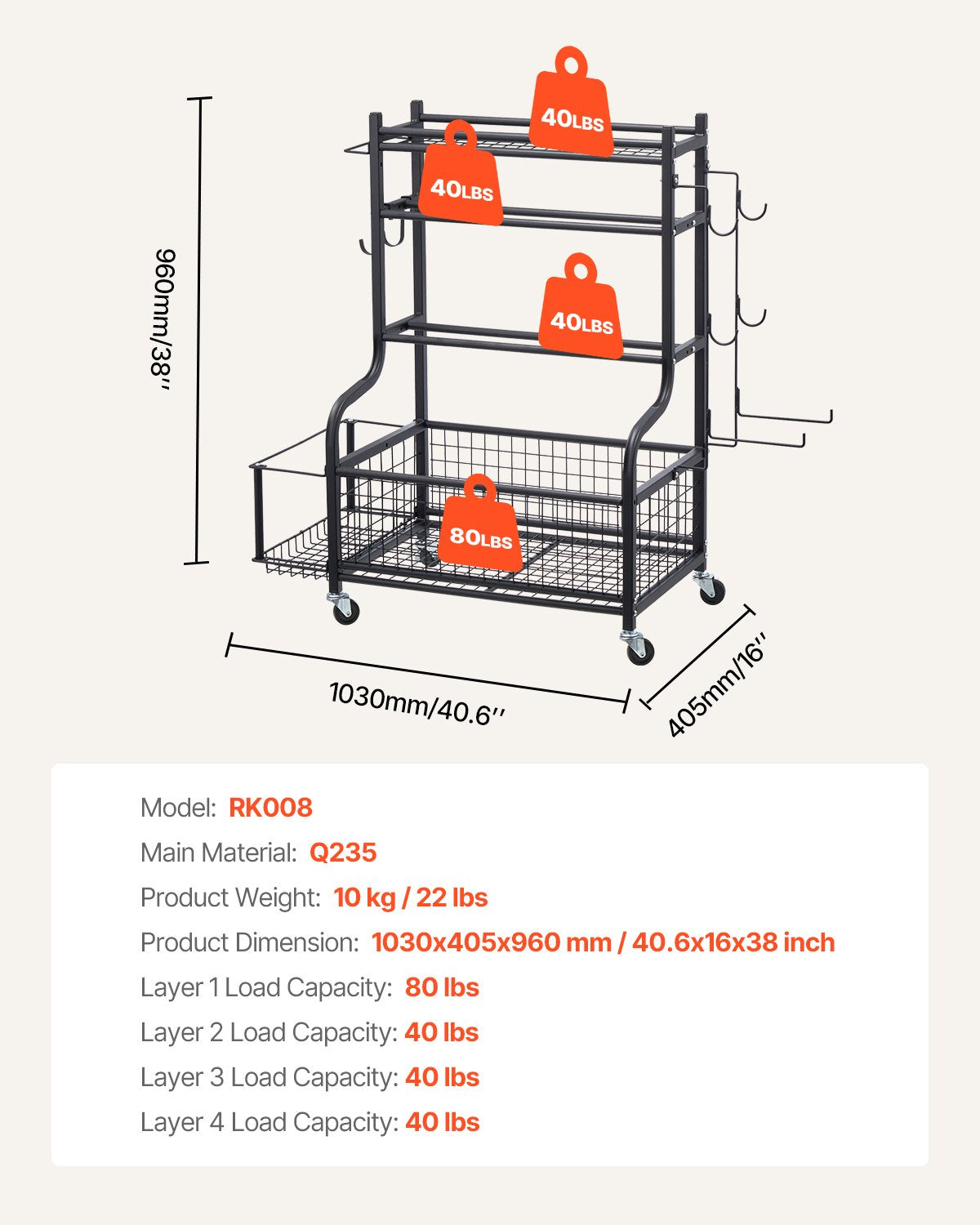 Förvaringsställ för yogamattor, pulverlackerad stålhållare för yogamattor, organisatör för hemmagym med krokar och hjul, viktställ för skumrulle, hantel, kettlebell och yogarem