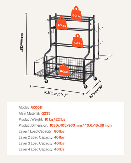 Förvaringsställ för yogamattor, pulverlackerad stålhållare för yogamattor, organisatör för hemmagym med krokar och hjul, viktställ för skumrulle, hantel, kettlebell och yogarem