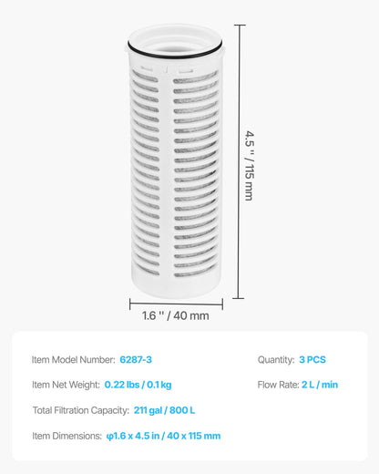 Reservdelar till vattenfilter för kannor, 3-pack vattenfilter för kannor och dispensrar, ingen BPA, håller i 3 månader eller 211 gallon, minskar klor, rost, lukter, PFOA/PFOS, för vattenfilterkanna 6287