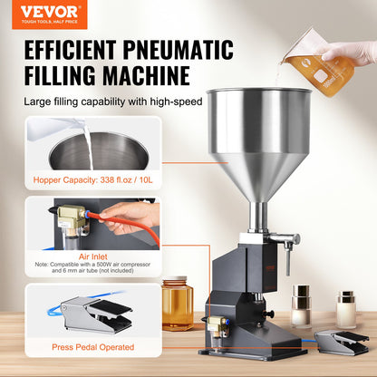 Pneumatic Paste Liquid Filling Machine, 5-50ml Bottle Filler, Bottle Filling Machine, Stainless Steel Liquid Filler with Pedal for Milk Water Juice Essential Oil Shampoo Cosmetic Honey Lotion