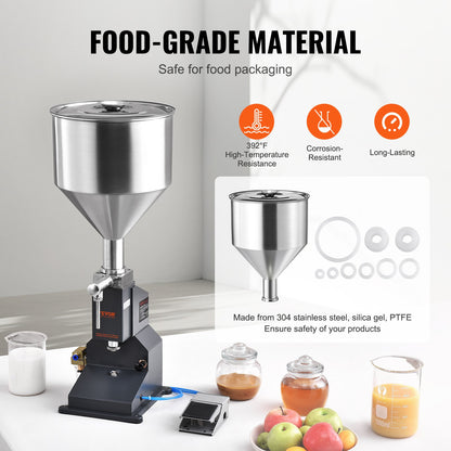 Pneumatic Paste Liquid Filling Machine, 5-50ml Bottle Filler, Bottle Filling Machine, Stainless Steel Liquid Filler with Pedal for Milk Water Juice Essential Oil Shampoo Cosmetic Honey Lotion