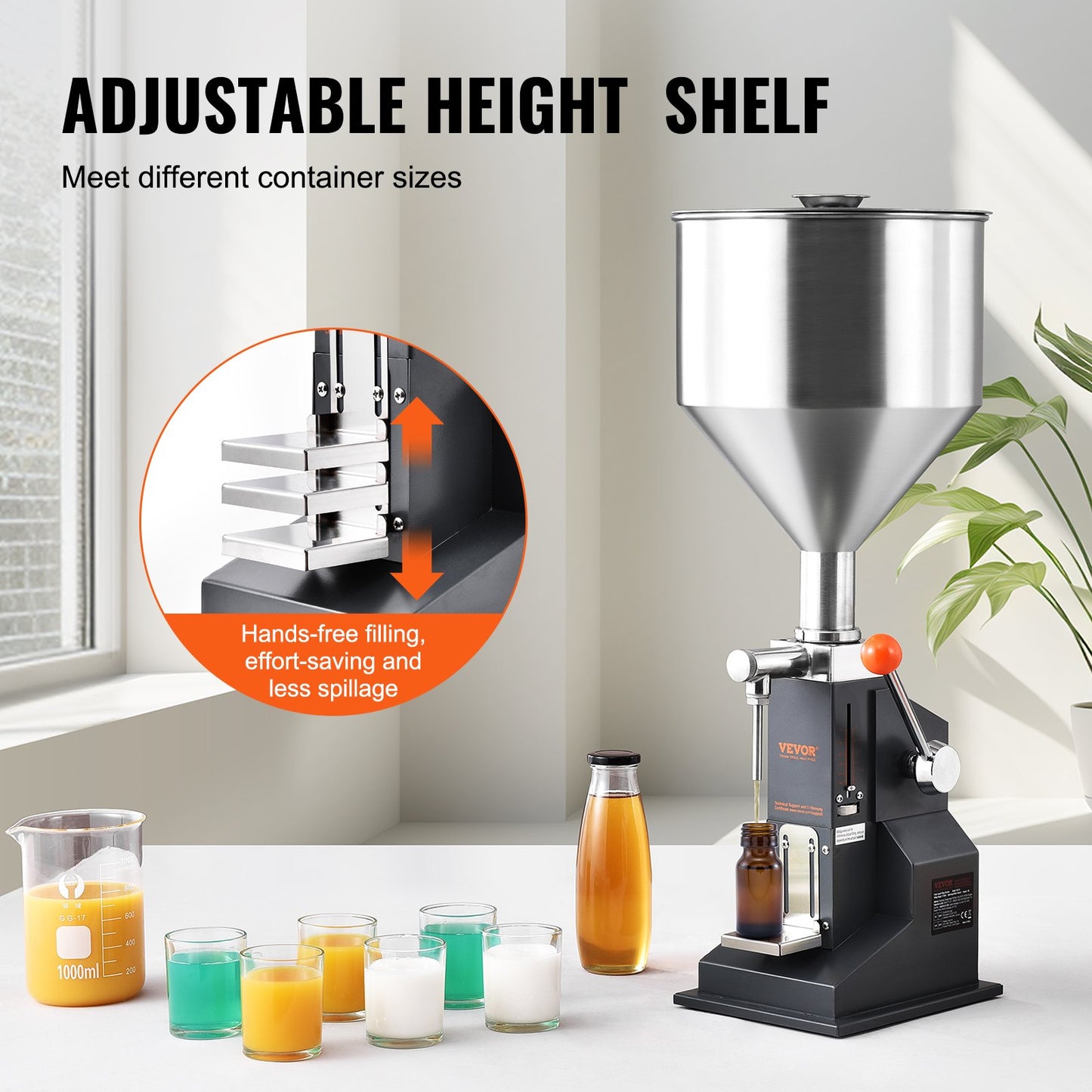 Manuell flytande fyllningsmaskin för pasta, 5-50 ml flaskfyllare, justerbar flaskfyllningsmaskin, flytande fyllmedel i rostfritt stål med behållare för mjölk, vatten, juice, eterisk olja, schampo, kosmetisk honung