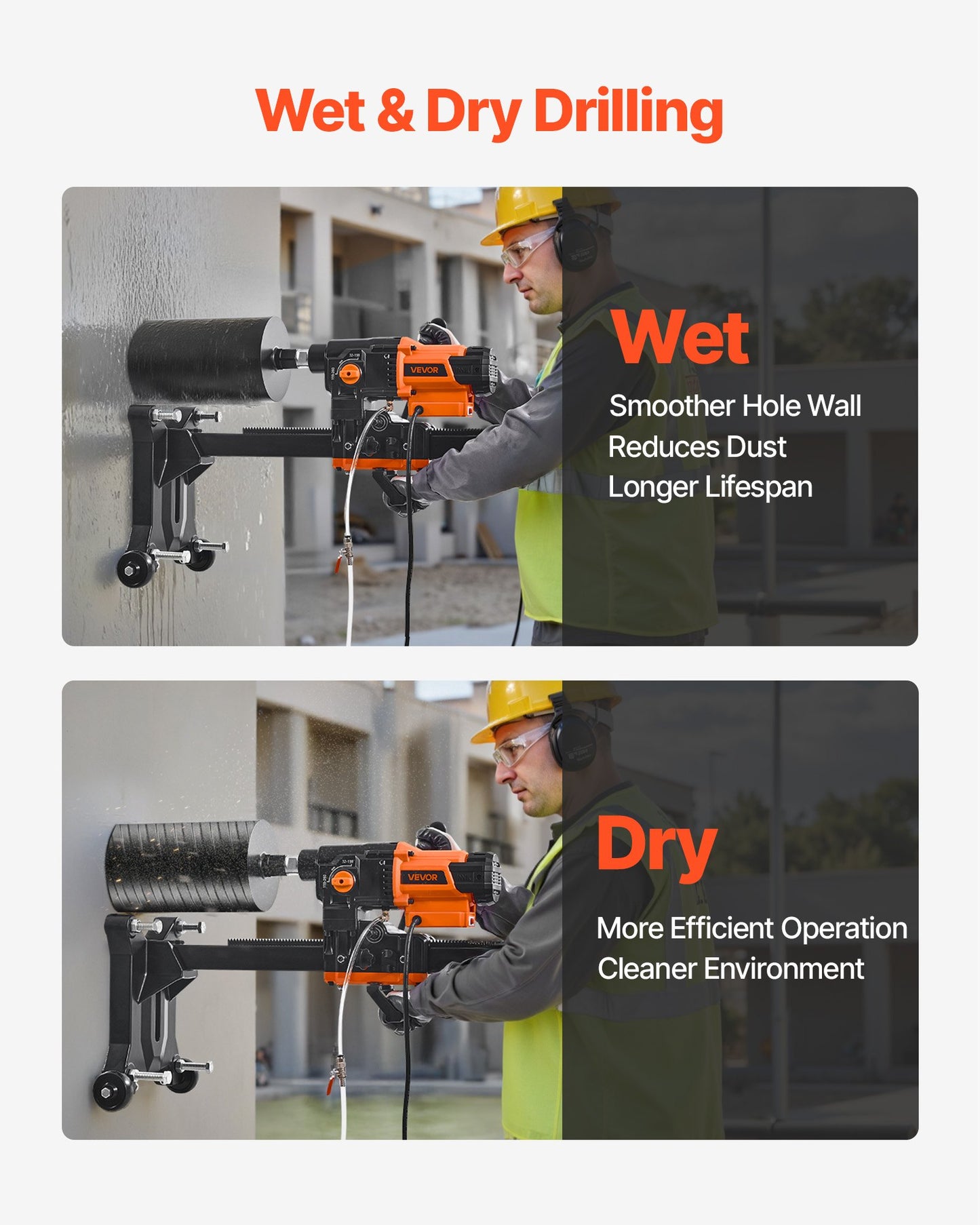 Diamantkärnborrmaskin, 20–254 mm borrdiameter, stativmonterad torr- och våtkärnborrrigg för betong med 10 bits, 535/920 varv/min 2-växlad, UNC1 1/4-7 gänga, för betong och tegelsten, 2500 W
