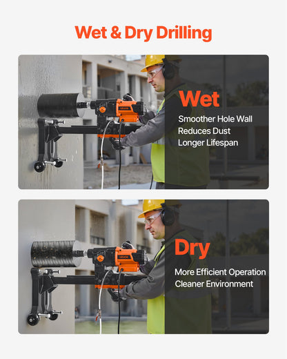 Diamantkärnborrmaskin, 20–254 mm borrdiameter, stativmonterad torr- och våtkärnborrrigg för betong med 10 bits, 535/920 varv/min 2-växlad, UNC1 1/4-7 gänga, för betong och tegelsten, 2500 W