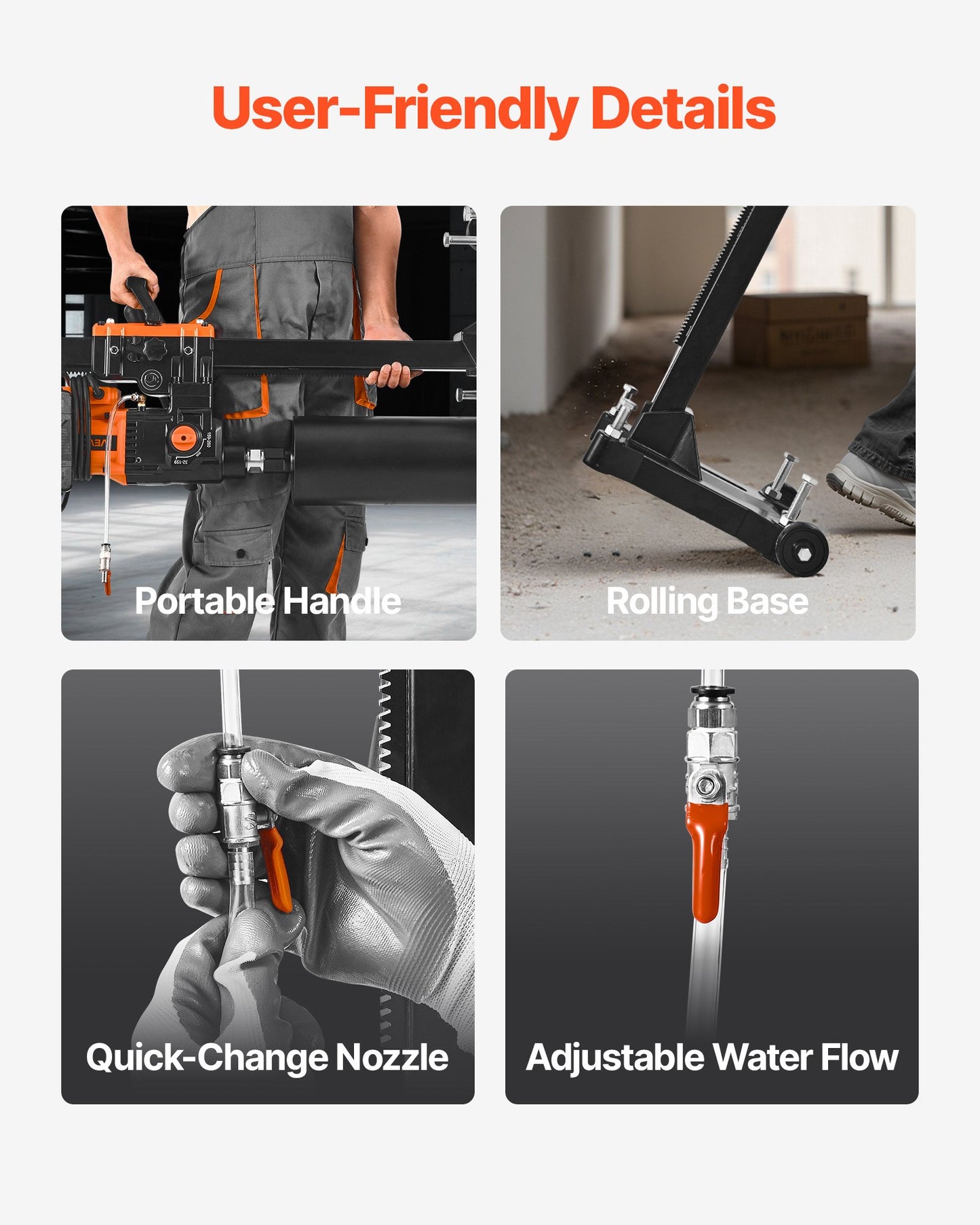 Diamantkärnborrmaskin, 20–254 mm borrdiameter, stativmonterad torr- och våtkärnborrrigg för betong med 10 bits, 535/920 varv/min 2-växlad, UNC1 1/4-7 gänga, för betong och tegelsten, 2500 W