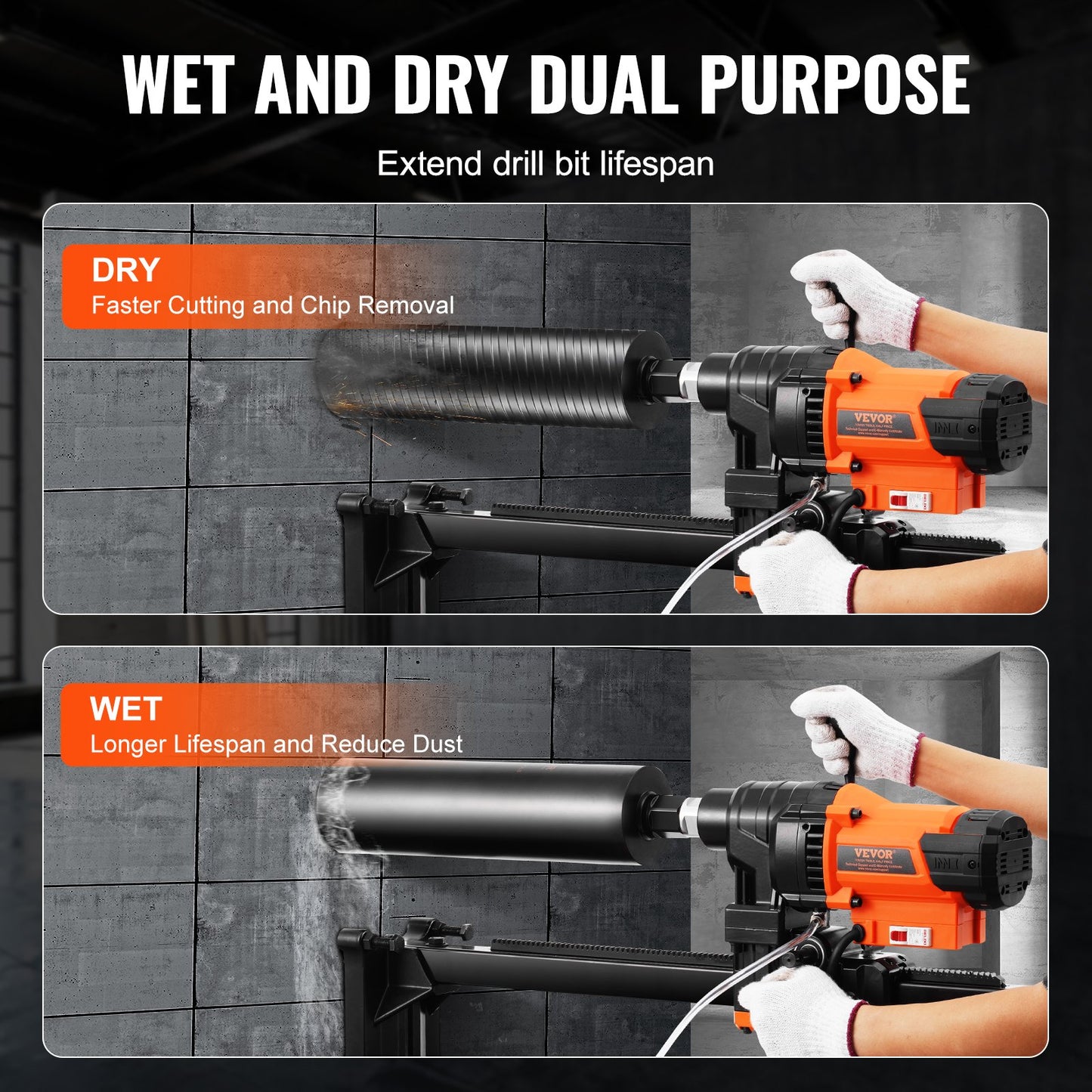 Core Drill Machine 2.03-24.9 cm Dia 3200W Diamond Core Drill Rig with Stand