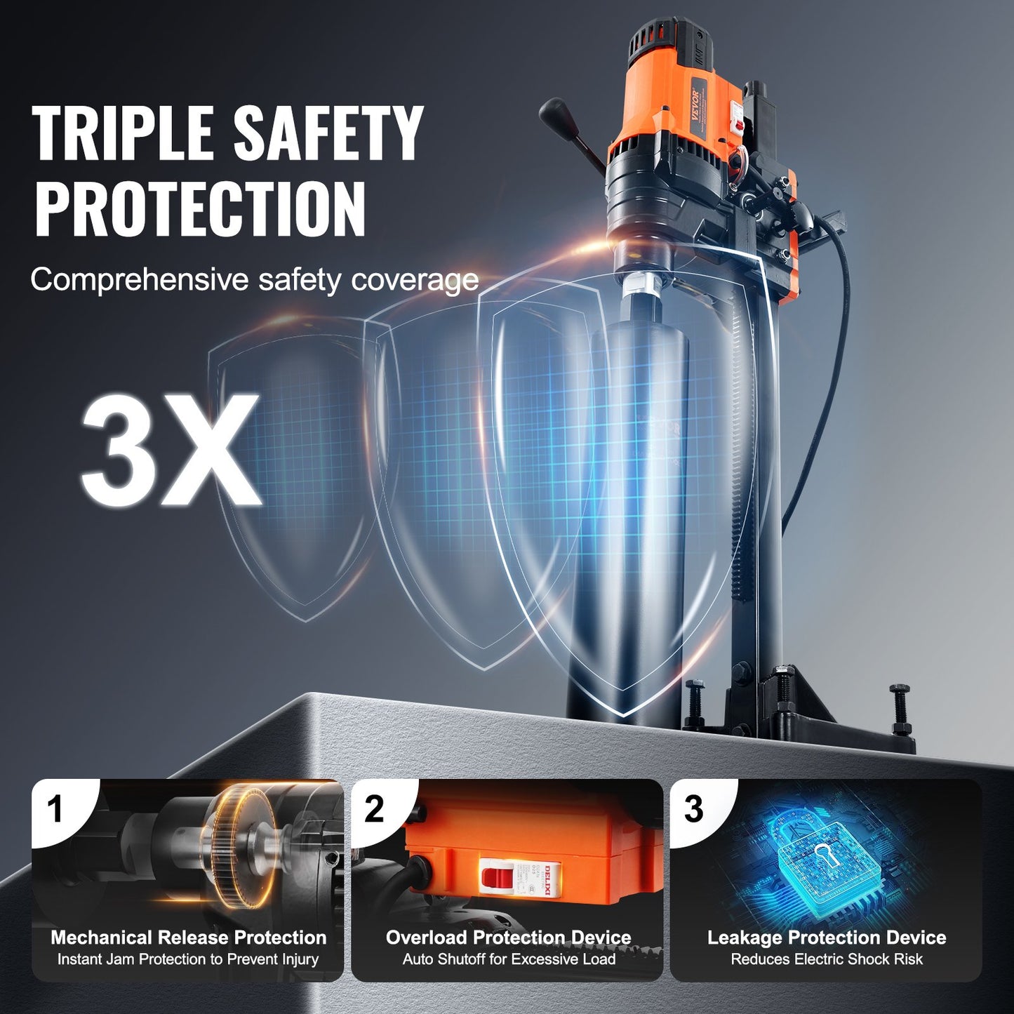 Core Drill Machine 2.03-24.9 cm Dia 3200W Diamond Core Drill Rig with Stand