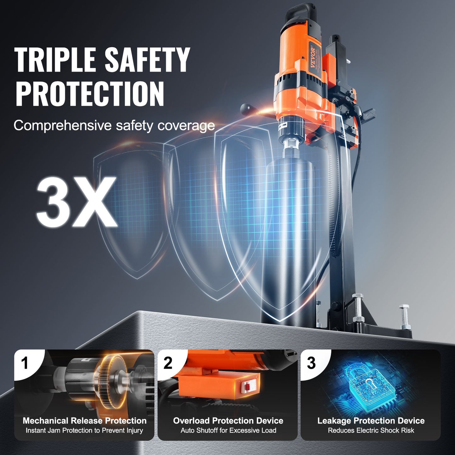 Core Drill Machine 2.03-30 cm Dia 3500W Diamond Core Drill Rig with Stand