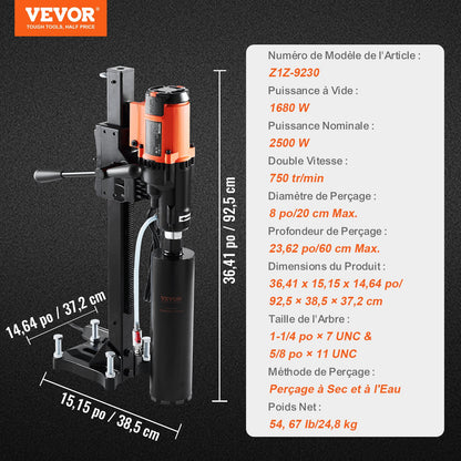 Wet&Dry Diamond Core Drill Machine Concrete Core Drill Rig 3200W 750RPM
