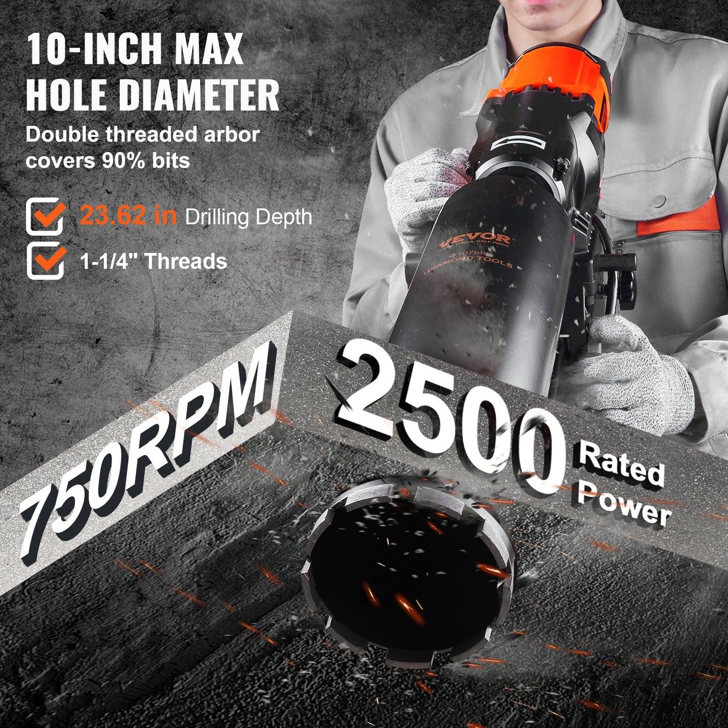 Diamantkärnborrmaskin Betongkärnborrigg Hjul 3200W 750 RPM