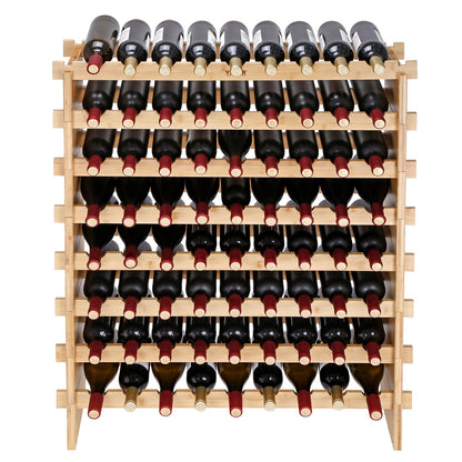 72 Bottle Stackable Modular Wine Rack Bamboo Wood Display Shelf 8-Tier