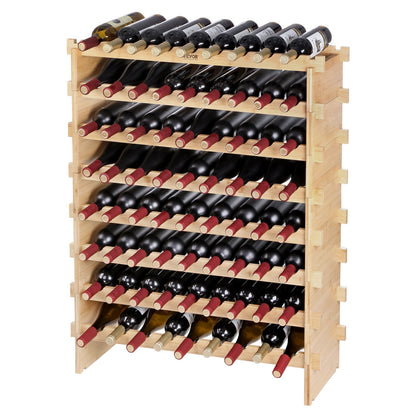 72 Bottle Stackable Modular Wine Rack Bamboo Wood Display Shelf 8-Tier