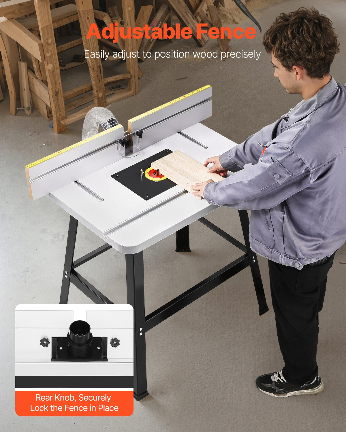 Precisionsfrässystem, 800 x 606 mm / 31,5 tum x 23,9 tum, tillbehörssats för fräsbord med justerbart anslag, MDF-topp, robust metallbas, dammuppsamlingsport, kompatibel med fräsar och olika borr