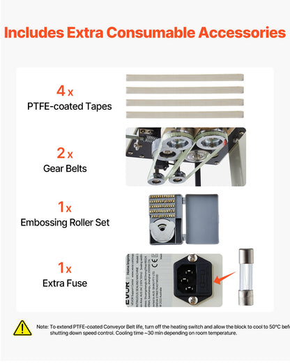 Kontinuerlig påsbandsförslutningsmaskin, 6-12 mm förseglingsbredd, vertikal bandförslutningsmaskin med rulltryck, temperatur- och hastighetsjusterbar, värmeförslutningsmaskin för 0,03-0,8 mm plastpåsar