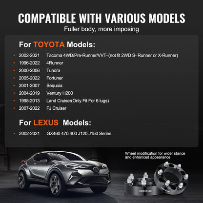 Wheel Spacers, 1.5" 6"x5.5" Wheel Adapters, 6 Lug Forged Spacer, 106.1 mm Bore Hubcentric M12 x1.5 Studs Spacers, Fit for 1996-2022 Toyota and Lexus, 4 PCS Black