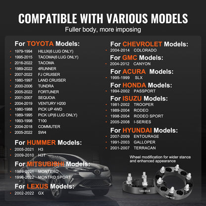 Wheel Spacers, 1" 6"x5.5" Wheel Adapters, 6 Lug Forged Spacer, 108 mm Bore Hubcentric M12 x1.5 Studs Spacers, Fit for 1979-2022 Toyota, Hummer, Lexus, Chevrolet, Honda, 4 PCS Black