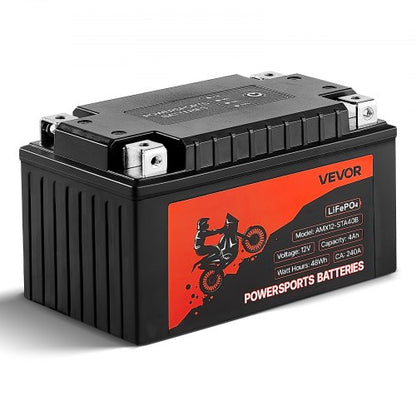 Motorcycle Battery, 12 Volt 4Ah, LiFePO4 Lithium Pre-Charged Powersports Battery, Maintenance Free & High Performance, Compatible with ATV, Motorcycle, Jet Skis, Scooter, UTV, and More