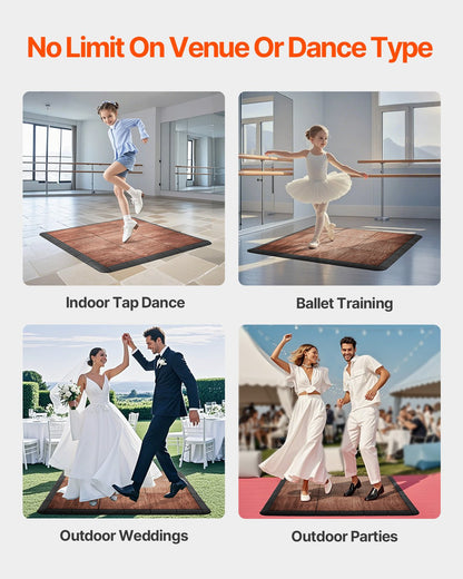 Dance Floor Tiles, 12.4 x 12.4 in 25 Piece Interlocking Dance Flooring, Portable Dance Practice Floor with Cushioned Base (Oak Wood Grain, 25 sq. ft/Box )