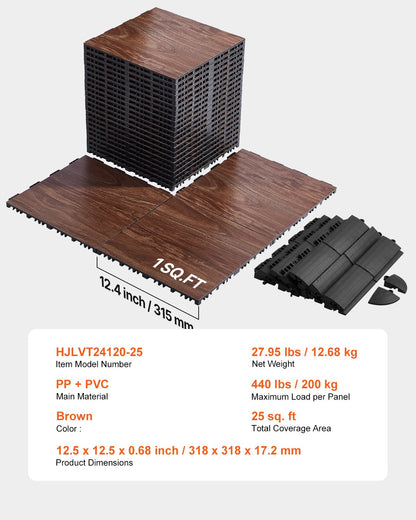 Dance Floor Tiles, 12.4 x 12.4 in 25 Piece Interlocking Dance Flooring, Portable Dance Practice Floor with Cushioned Base (Oak Wood Grain, 25 sq. ft/Box )